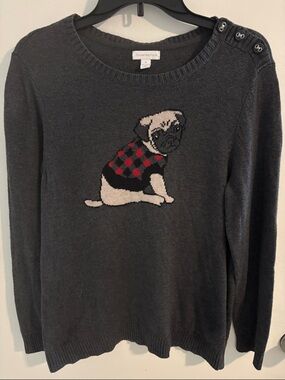 Charter Club Dark Gray Knit Sweater - Classic Ribbed Crew